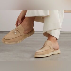 LORO PIANA BABOUCHE CHARMS WALK SUEDE SLIPPERS